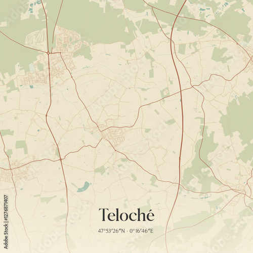 Vintage map of Teloché, France.