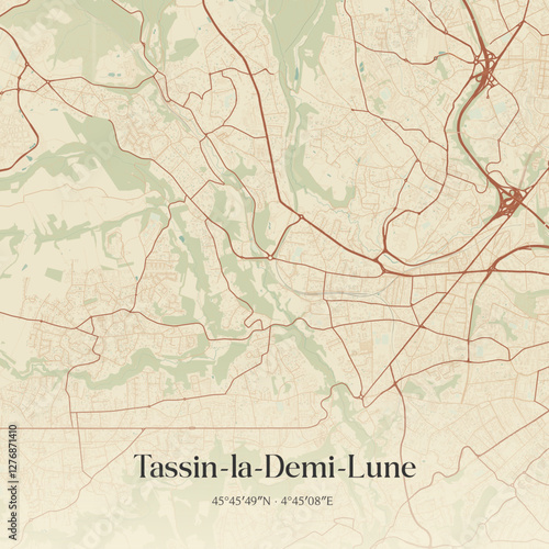 Vintage map of Tassin-la-Demi-Lune, France.