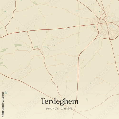 Vintage map of Terdeghem, France.