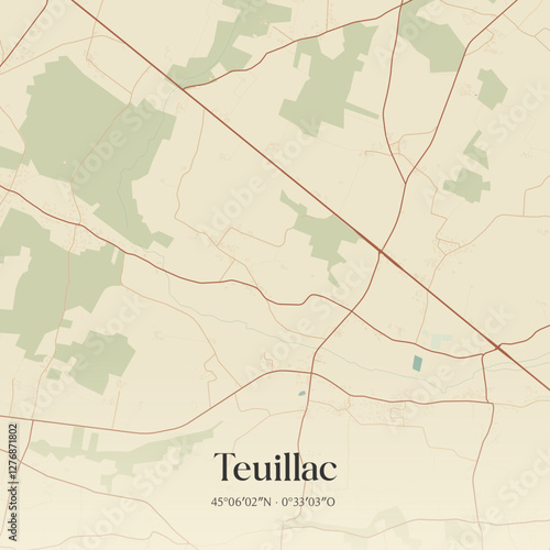 Vintage map of Teuillac, France.