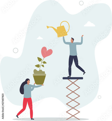 Symbolic love of humanity as nonprofit social teamwork.flat character life .