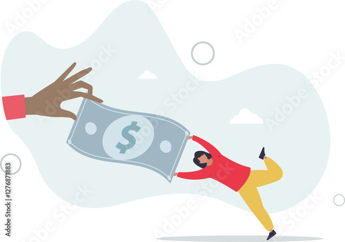 Fight for money, government asking for tax payment, company revenue market share, financial problem, pay off debt or bills concept,flat character life .