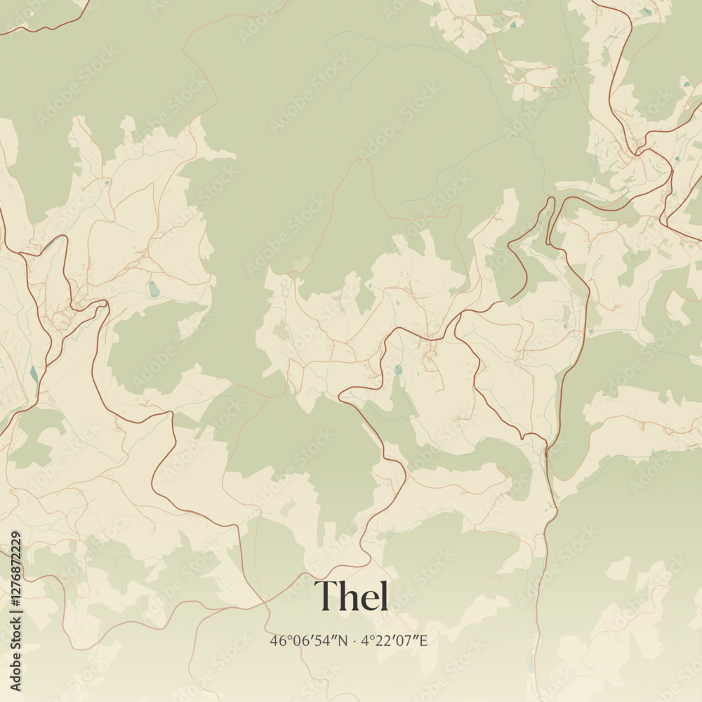 Obraz premium Vintage map of Thel, France.