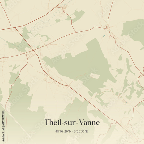 Vintage map of Theil-sur-Vanne, France.