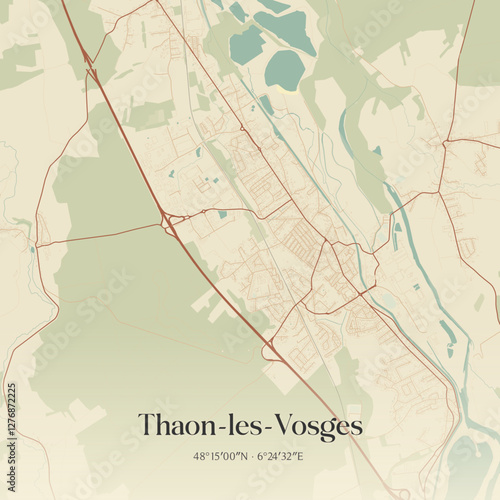 Vintage map of Thaon-les-Vosges, France.
