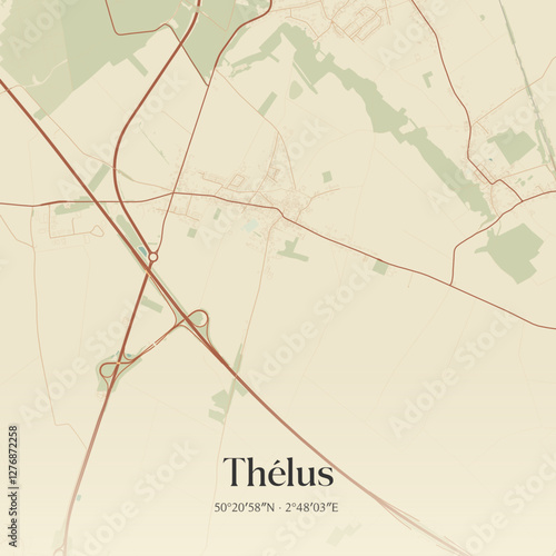 Vintage map of Thélus, France.