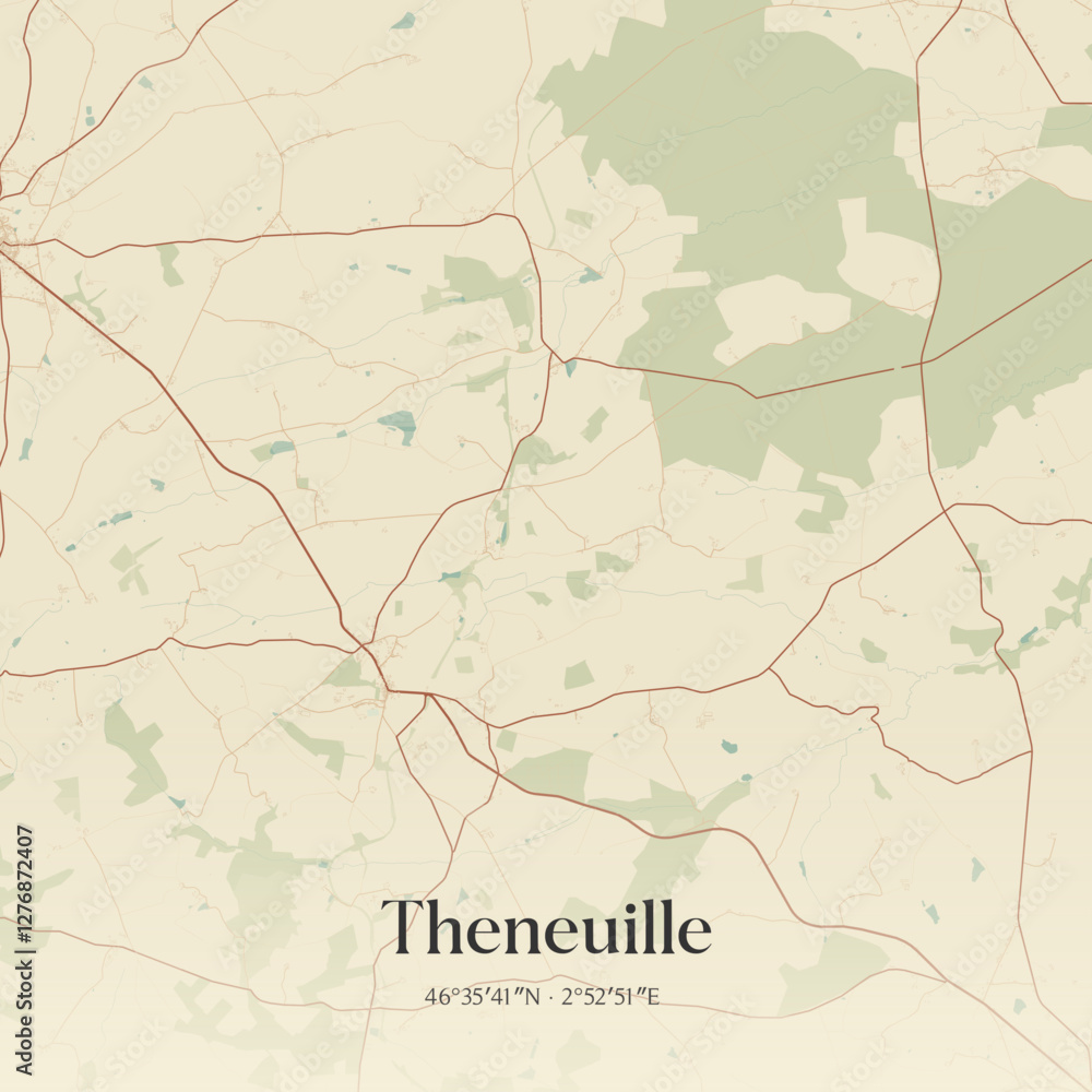 Fototapeta premium Vintage map of Theneuille, France.