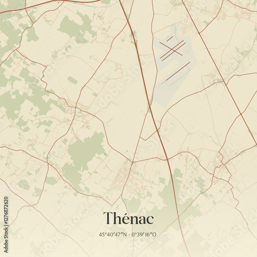 Vintage map of Thénac, France.