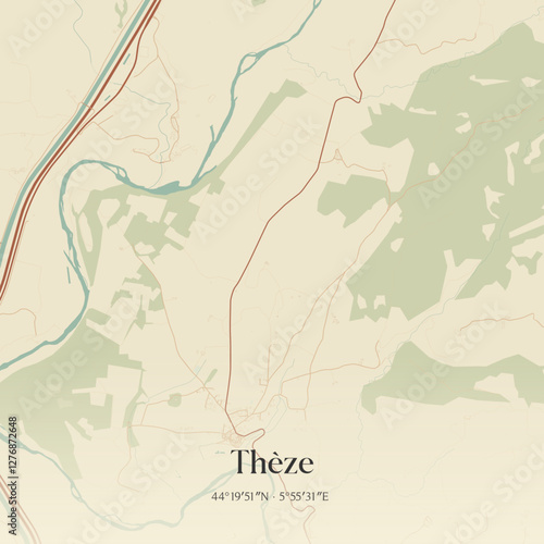Vintage map of Thèze, France.