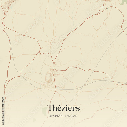 Vintage map of Théziers, France.