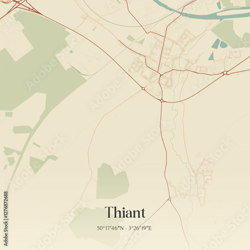 Vintage map of Thiant, France.