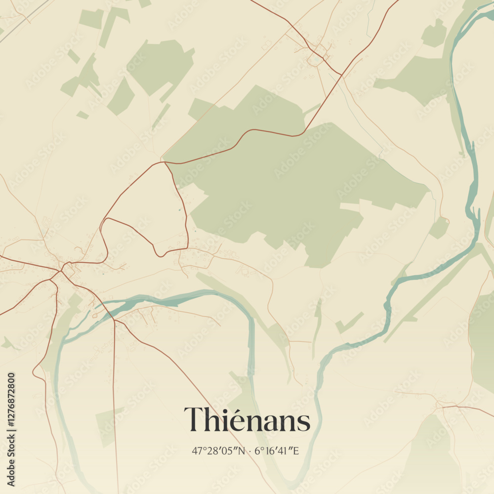Obraz premium Vintage map of Thiénans, France.