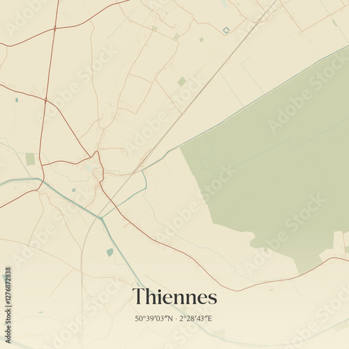 Vintage map of Thiennes, France.