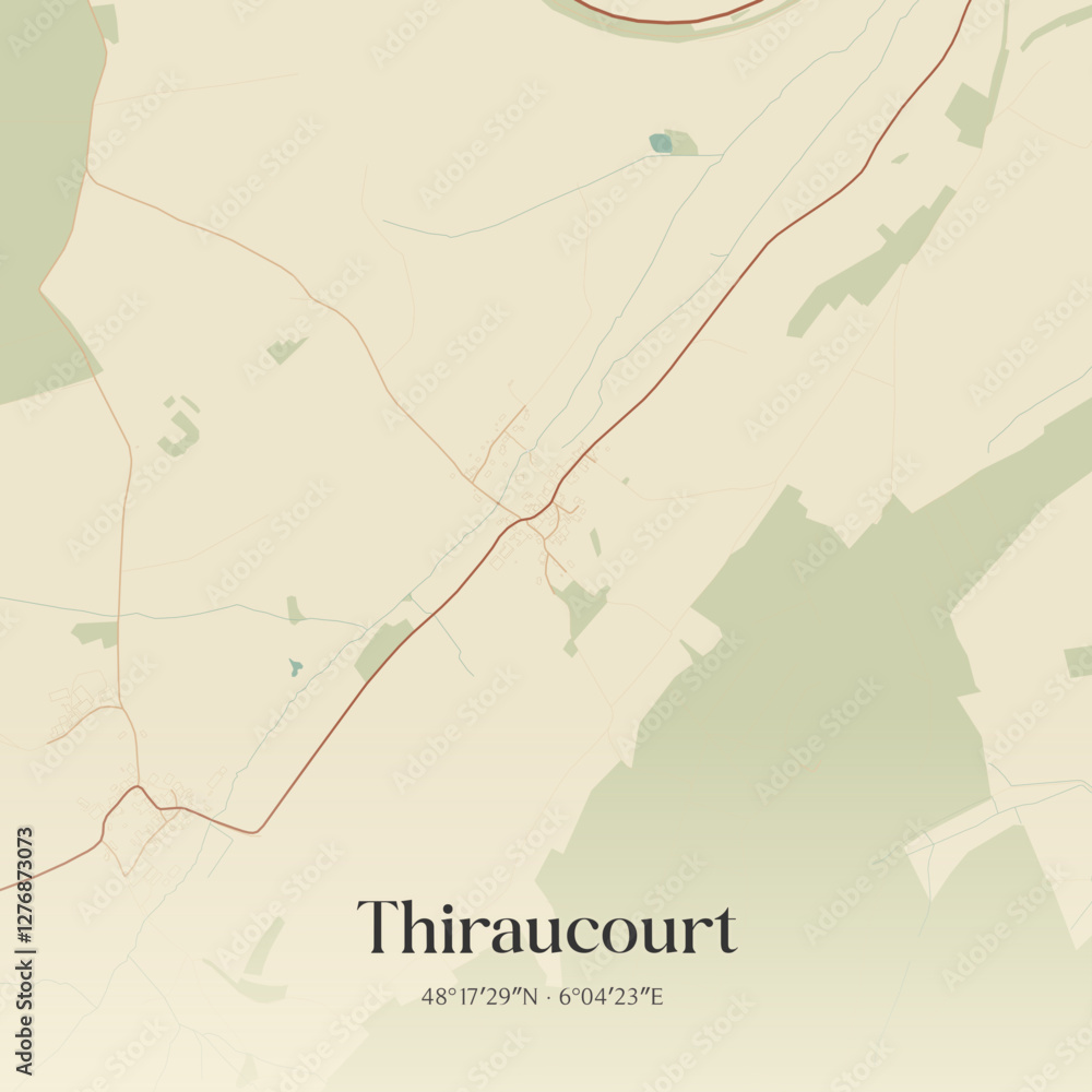 Fototapeta premium Vintage map of Thiraucourt, France.
