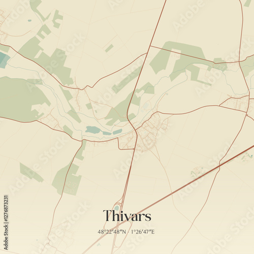 Vintage map of Thivars, France.
