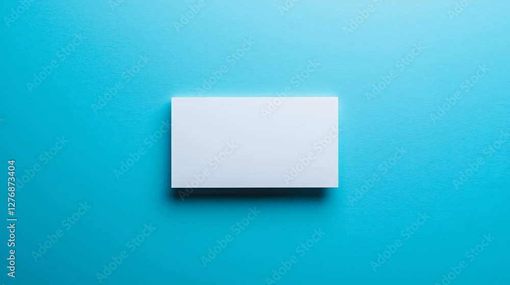 Minimalist Presentation, Blank White Card on Vibrant Turquoise Background Minimalist Presentation, Blank White Card on Vibrant Turquoise Background