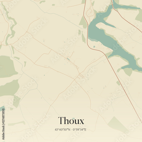 Vintage map of Thoux, France.