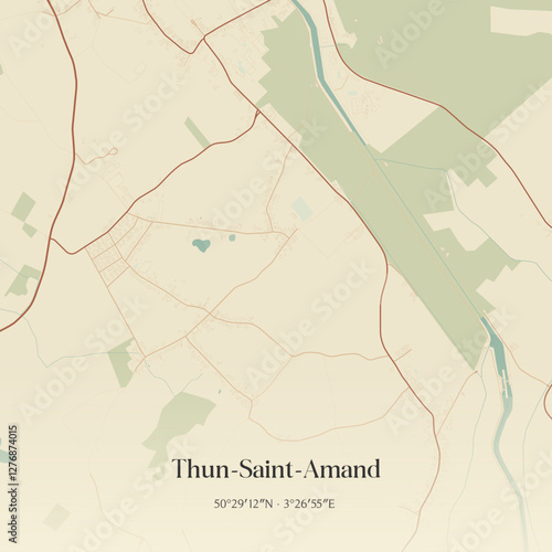 Vintage map of Thun-Saint-Amand, France.