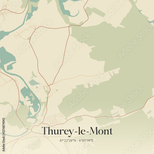 Vintage map of Thurey-le-Mont, France.