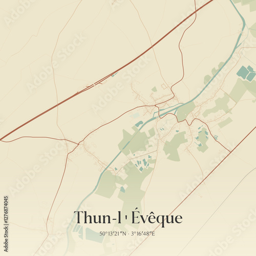 Vintage map of Thun-l'Évêque, France.