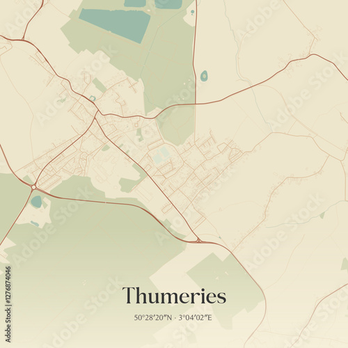 Vintage map of Thumeries, France.