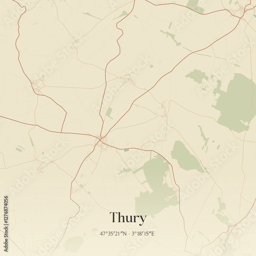 Vintage map of Thury, France.