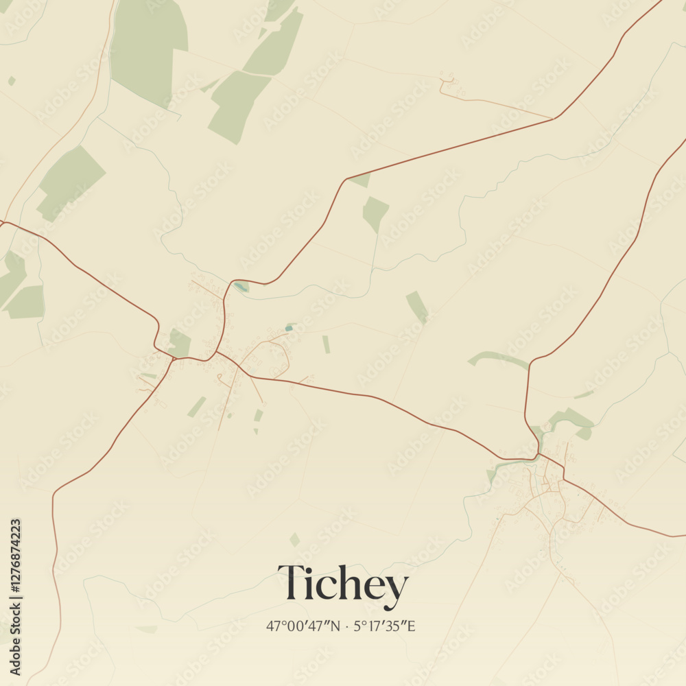 Obraz premium Vintage map of Tichey, France.