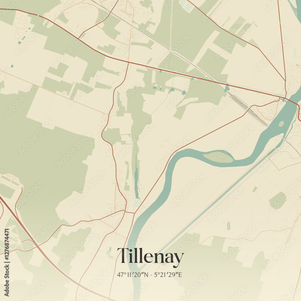 Obraz premium Vintage map of Tillenay, France.