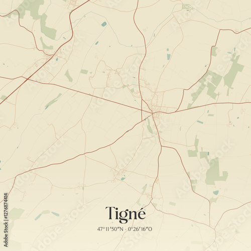 Vintage map of Tigné, France.