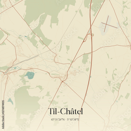 Vintage map of Til-Châtel, France.
