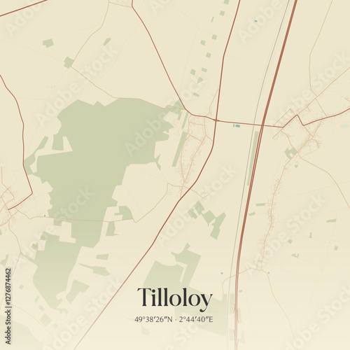Vintage map of Tilloloy, France.