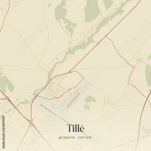 Vintage map of Tillé, France.