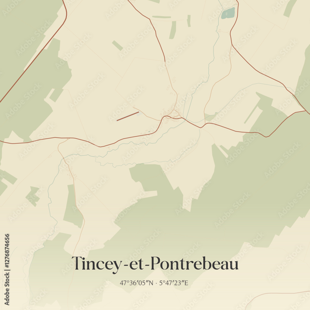 Obraz premium Vintage map of Tincey-et-Pontrebeau, France.