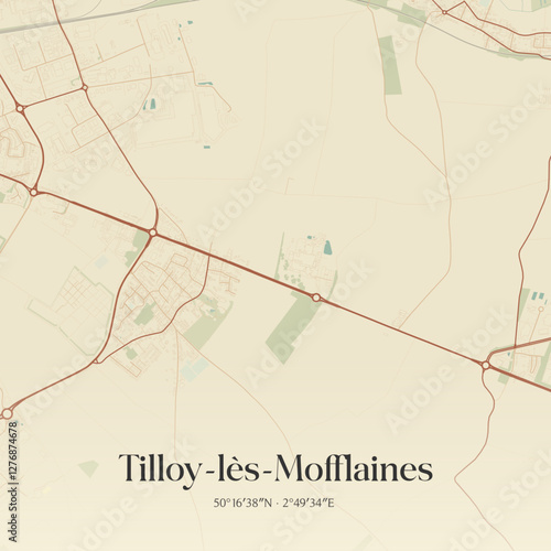 Vintage map of Tilloy-lès-Mofflaines, France.