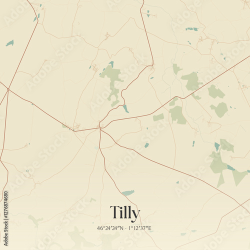 Vintage map of Tilly, France.