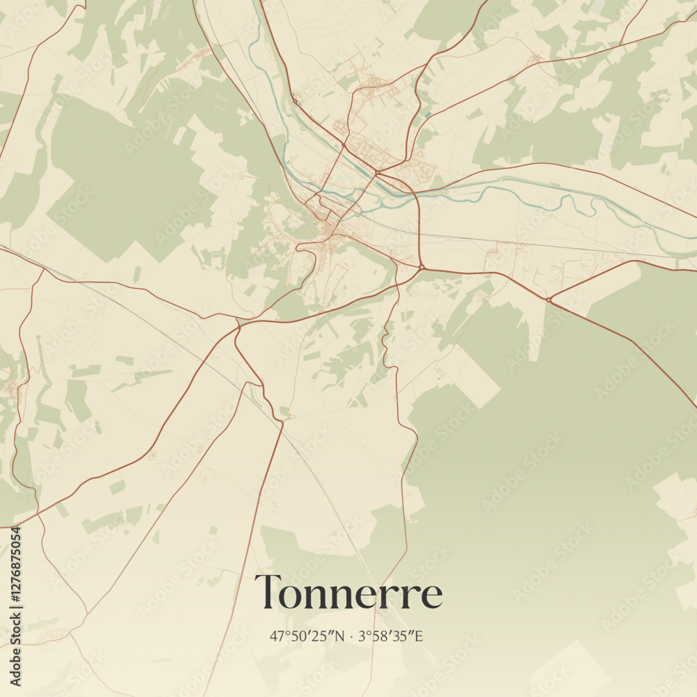 Obraz premium Vintage map of Tonnerre, France.