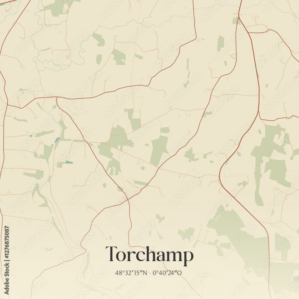 Obraz premium Vintage map of Torchamp, France.