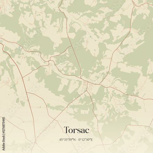Vintage map of Torsac, France.