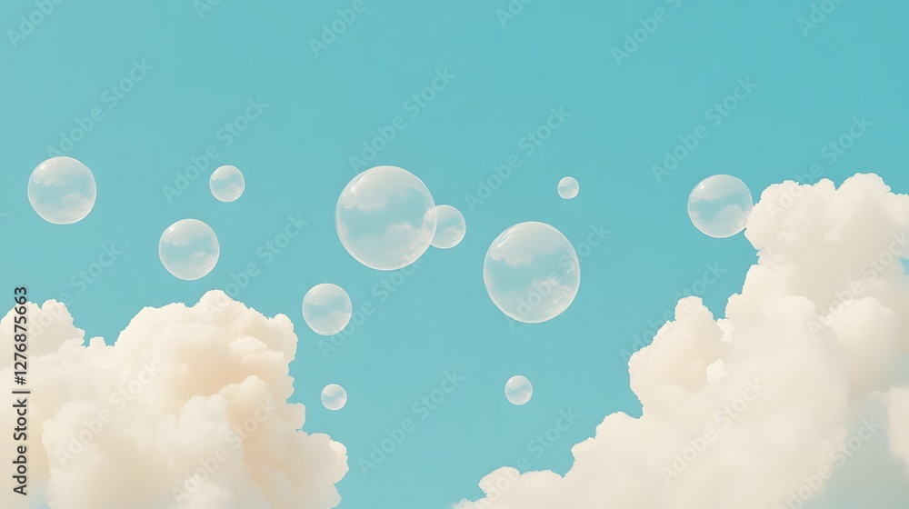 Group of bubbles floating in a clear sky representing calmness and clarity in abstract photography Group of bubbles floating in a clear sky representing calmness and clarity in abstract photography