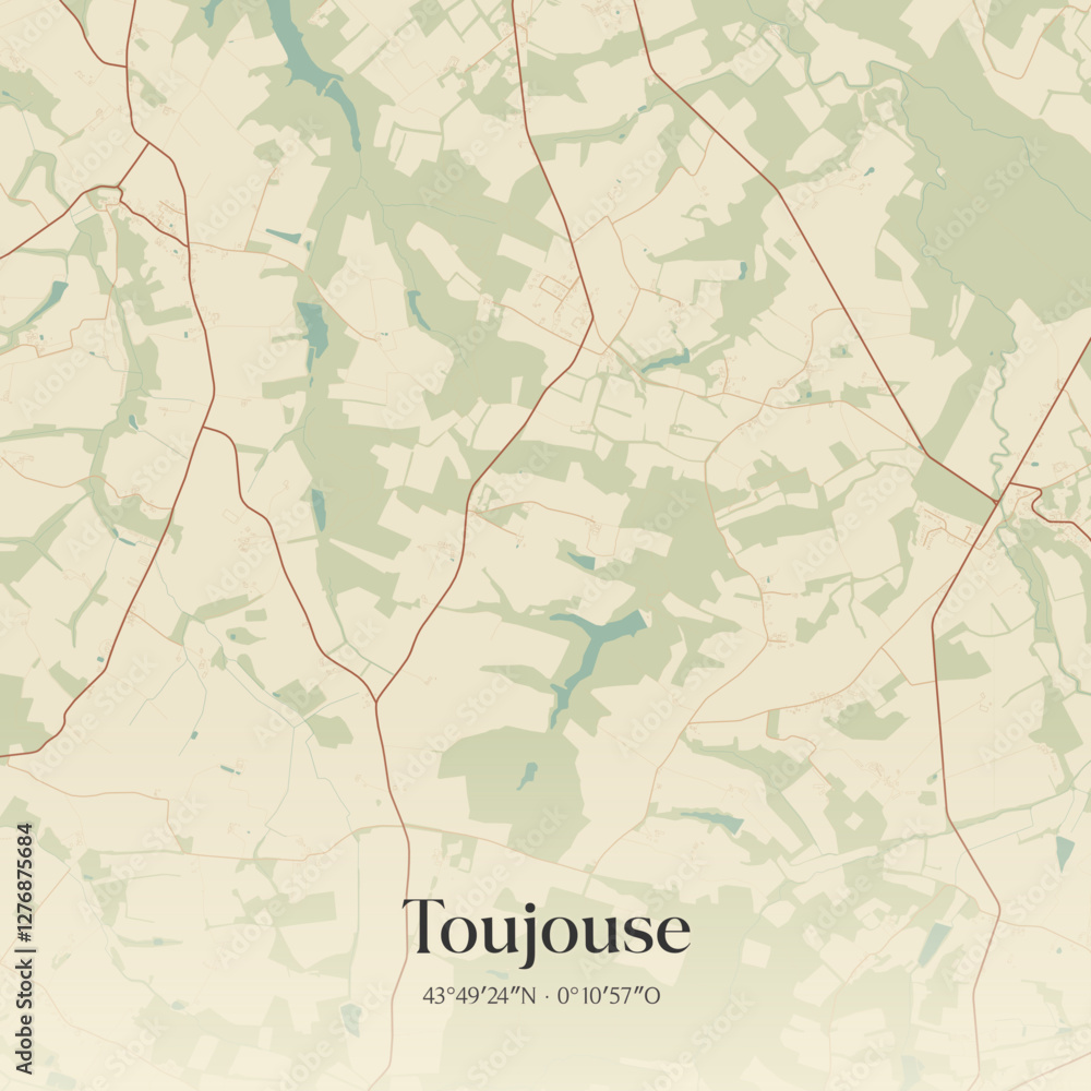 Fototapeta premium Vintage map of Toujouse, France.
