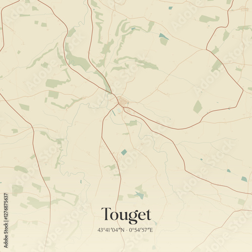Vintage map of Touget, France.