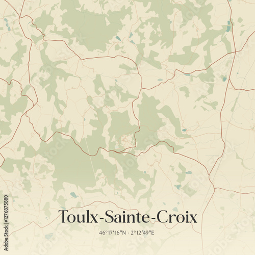 Vintage map of Toulx-Sainte-Croix, France.