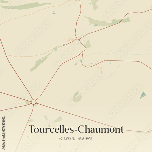 Vintage map of Tourcelles-Chaumont, France.