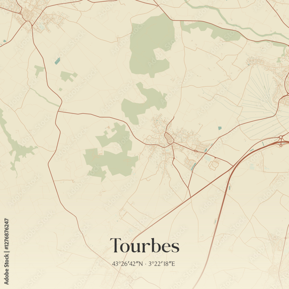 Fototapeta premium Vintage map of Tourbes, France.