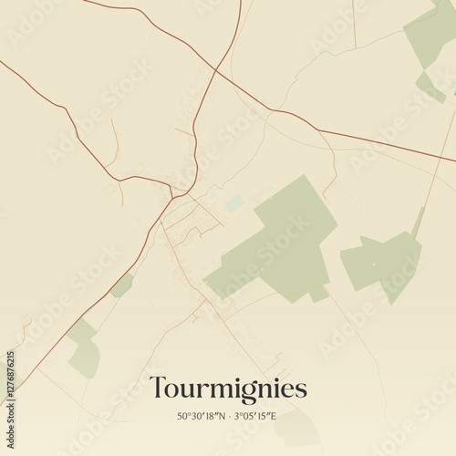 Vintage map of Tourmignies, France.
