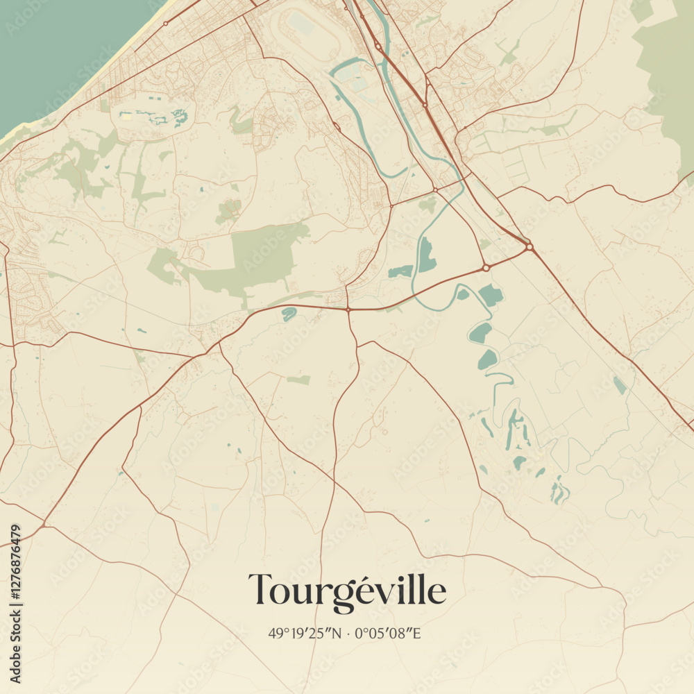 Fototapeta premium Vintage map of Tourgéville, France.