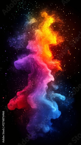 Colorful Cosmic Cloud Formation in Space With Vibrant Hues and Starry Background