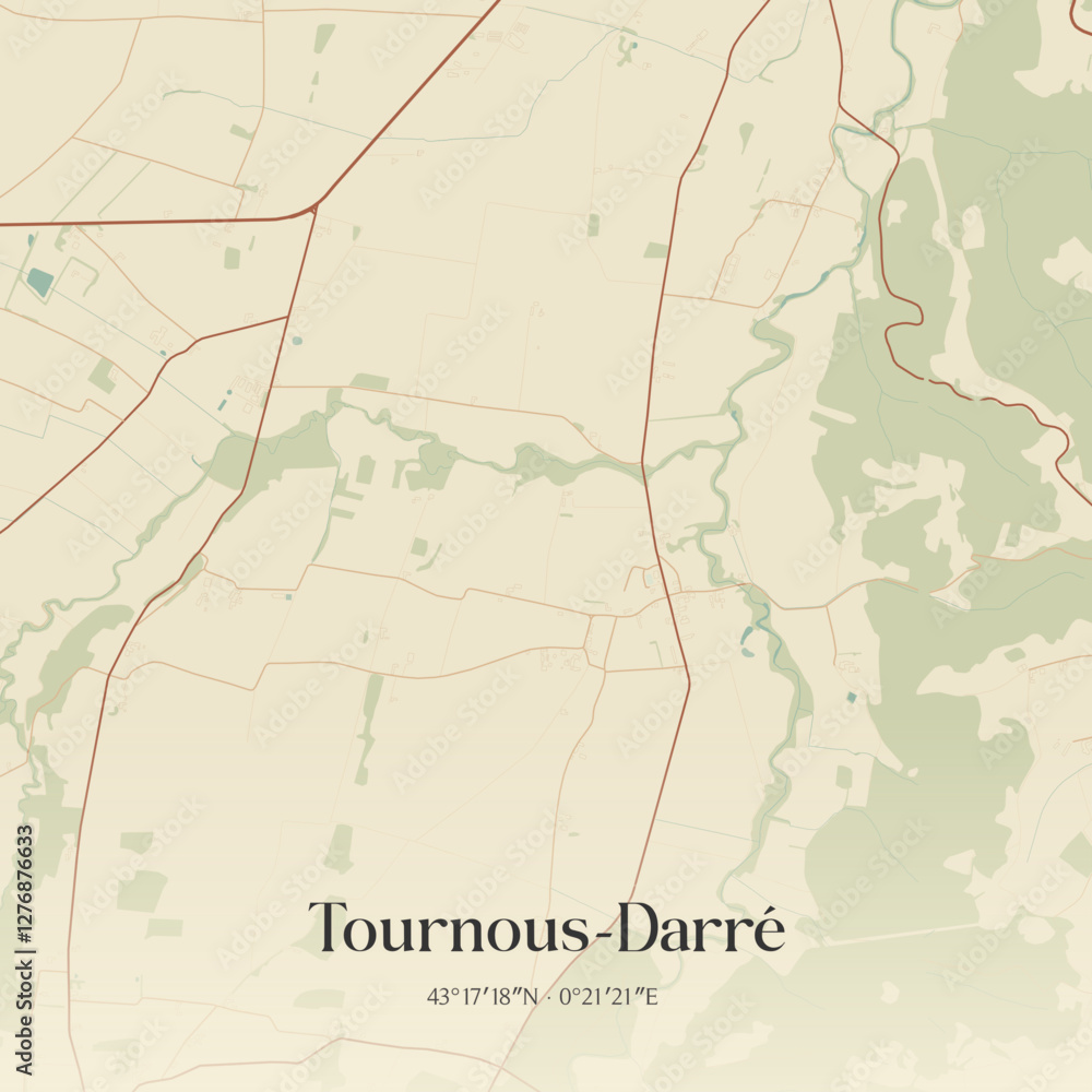 Fototapeta premium Vintage map of Tournous-Darré, France.