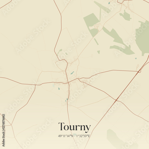 Vintage map of Tourny, France.