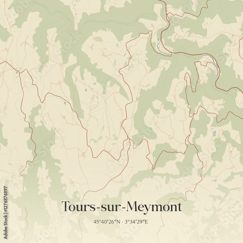 Vintage map of Tours-sur-Meymont, France.
